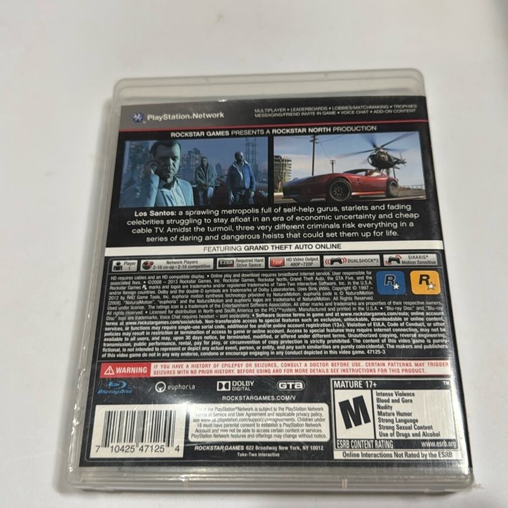 GTA Grand Theft Auto V 5 PS3 Sony PlayStation 3 with Manual and Map USED - Picture 2 of 5